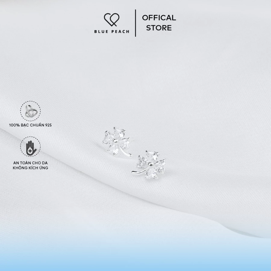 Khuyên Tai Bạc 925 Blue Peach Cỏ 4 Lá Đá May Mắn KT596 - Ảnh 3