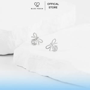 Khuyên Tai Bạc 925 Blue Peach KT Nơ Đá Treo VN KT831