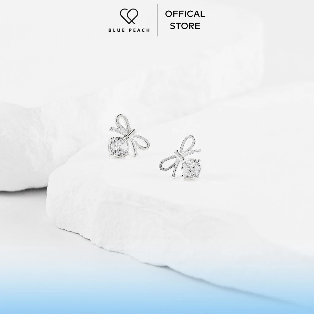 Khuyên Tai Bạc 925 Blue Peach KT Nơ Đá Treo VN KT831