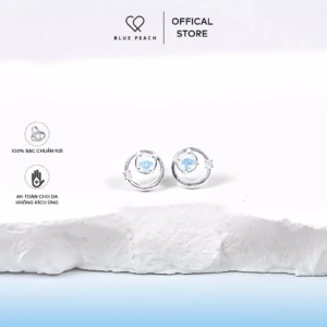Khuyên Tai Bạc Blue Peach Đại Dương Xanh - Moonstone KT660