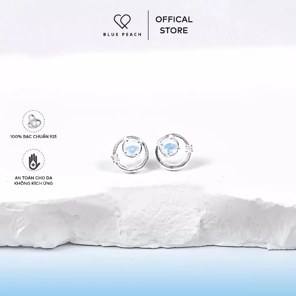 Khuyên Tai Bạc Blue Peach Đại Dương Xanh - Moonstone KT660
