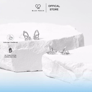 Alternative view of Khuyên Tai Bạc Blue Peach Hạc Đá KT341