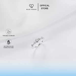 Nhẫn Tay Bạc 925 Blue Peach 6 Chấu Viền Đá Thời Trang NT021