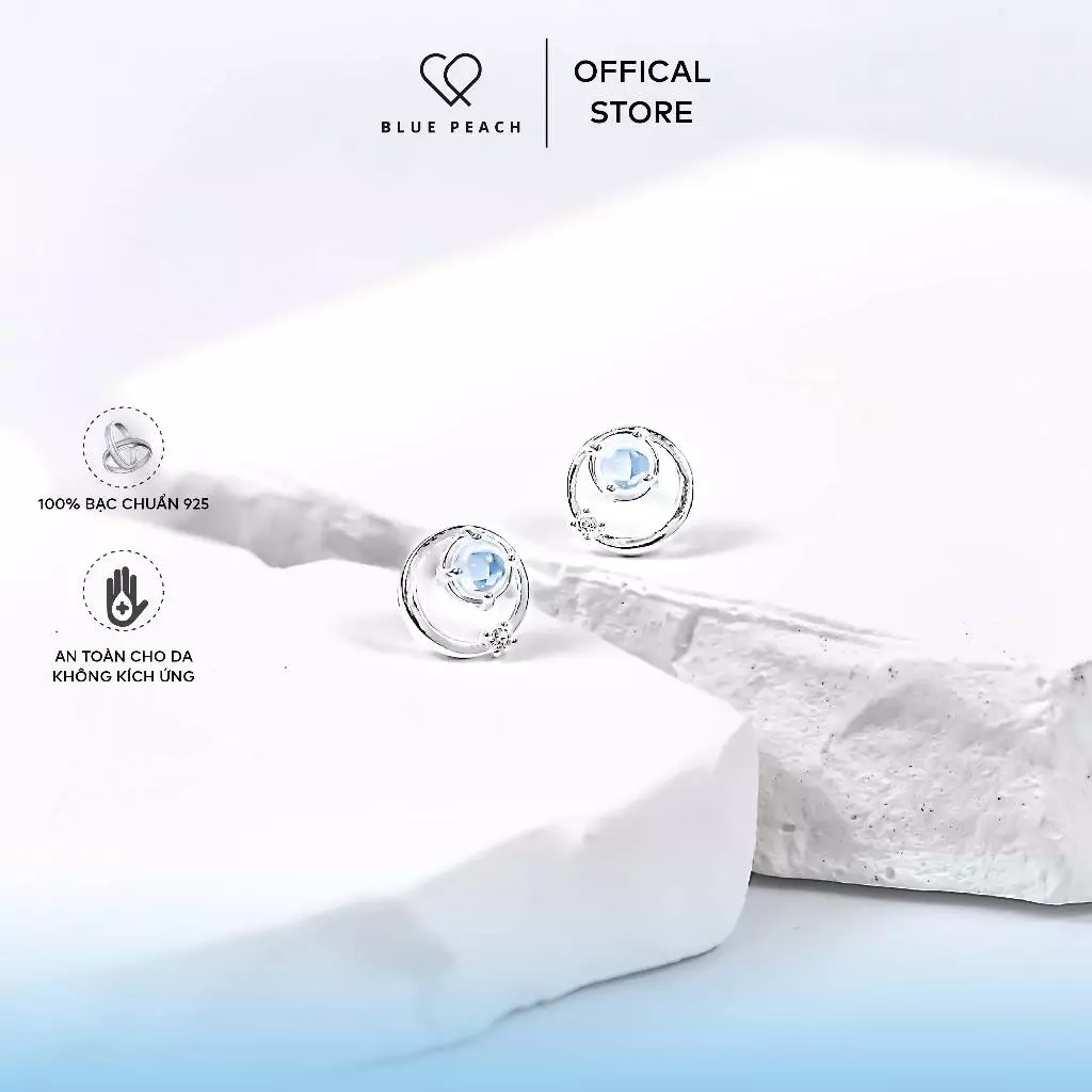 Khuyên Tai Bạc Blue Peach Đại Dương Xanh - Moonstone KT660 - Ảnh 4