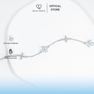 Lắc Tay Bạc 925 Blue Peach LT Cỏ 4 Lá Hoa 4 Cánh Đá Moonstone LT775 LT923