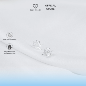 Khuyên Tai Bạc 925 Blue Peach Cỏ 4 Lá Đá May Mắn KT596