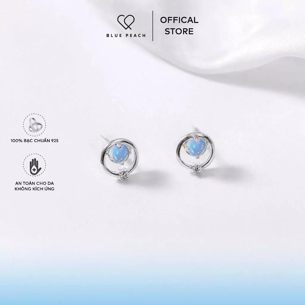 Khuyên Tai Bạc Blue Peach Đại Dương Xanh - Moonstone KT660 - Ảnh 3