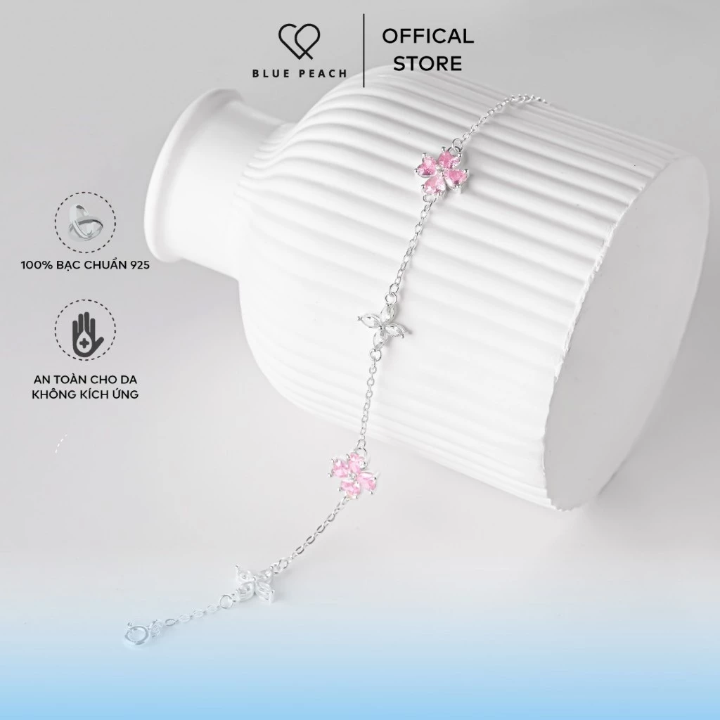 Lắc Tay Bạc 925 Blue Peach LT Cỏ 4 Lá Hoa 4 Cánh Đá Moonstone LT775 LT923 - Ảnh 4