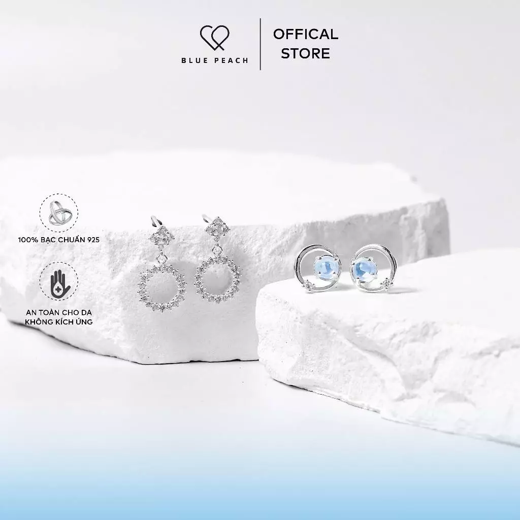 Khuyên Tai Bạc Blue Peach Đại Dương Xanh - Moonstone KT660 - Ảnh 2