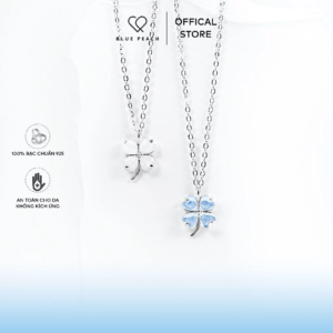 Dây Chuyền Bạc 925 Blue Peach DC Cỏ 4 Lá - Moonstone DC839 - DC840