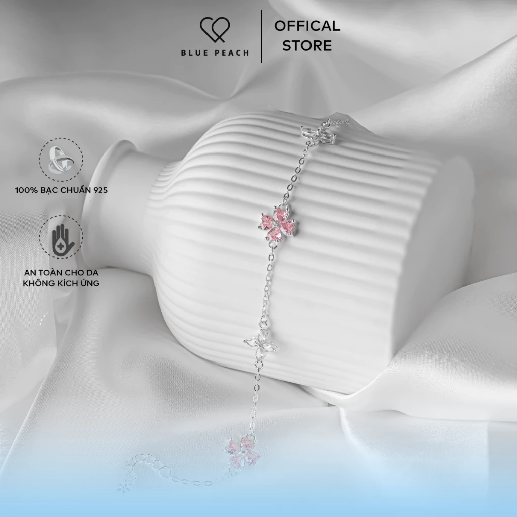 Lắc Tay Bạc 925 Blue Peach LT Cỏ 4 Lá Hoa 4 Cánh Đá Moonstone LT775 LT923 - Ảnh 3