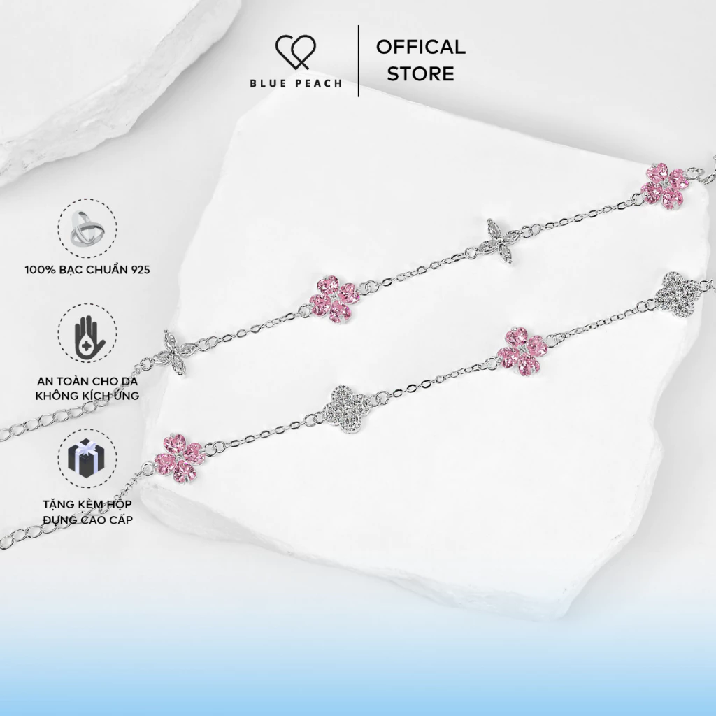 Lắc Tay Bạc 925 Blue Peach LT Cỏ 4 Lá Hoa 4 Cánh Đá Moonstone LT775 LT923 - Ảnh 2