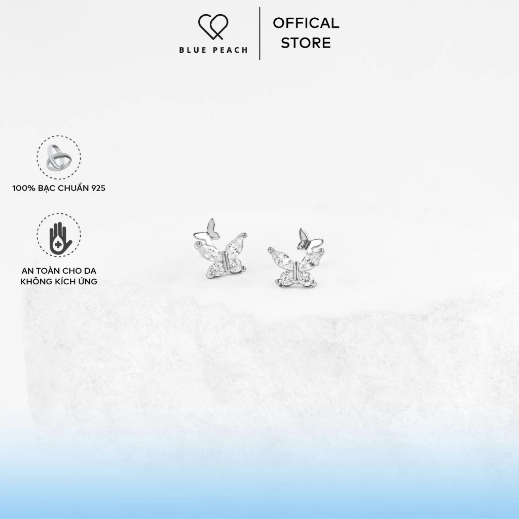 Khuyên Tai Bạc 925 Blue Peach KT Butterfly Cánh Đá - WG KT783